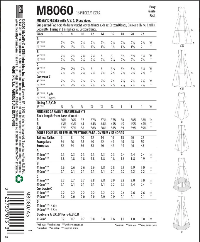 Patroon jurk - McCalls M8060 Size A5